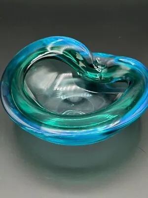 Art Glass Mid-Century Modern Murano? Blue Green Nut Candy Trinket Bowl Ashtray • $30.59