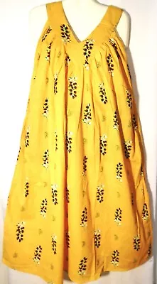 Advance Dress Sundress Mumu Sleeveless Floral Free Size Fits 1X 2X Yellow Brown • $19.99