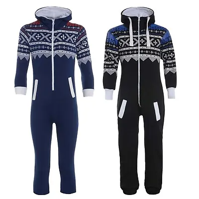 Unisex Aztec Print Zip All In One Hooded 1onesie Mens Plain Jumpsuit Size S-2xl • £16.95