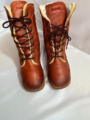 Bastien Husky Vintage Brown Leather Sherpa Lined Lace Up Boots Size 8.5 Combat • $28.04