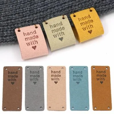 20X Handmade Labels For Clothes Made With Love Leather Tags Hand Made Label GB • £4.31
