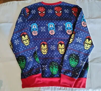 $38.99 • Buy Vintage Marvel Mad Engine Avengers Holiday Sweater Iron/spider Man Hulk+ Size L