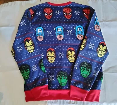 Vintage Marvel Mad Engine Avengers Holiday Sweater Iron/spider Man Hulk+ Size L • $38.99