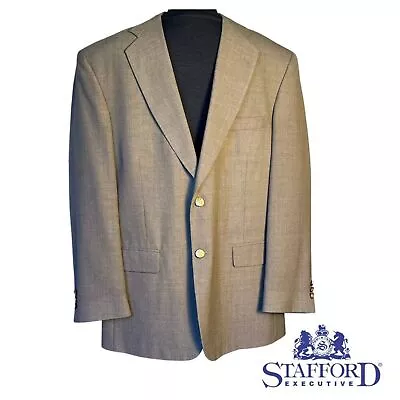 Stafford Tan Sport Coat Suit Jacket 2 Gold Button Closure Wool Blend Men's 42 R • $50