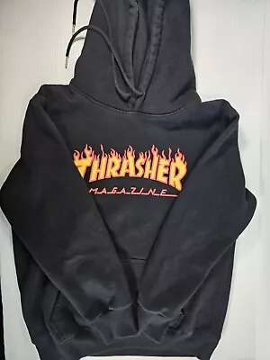 Thrasher Magazine Black  Hoodie Size Medium Youth Boys Logo Pocket Skate • $34.99