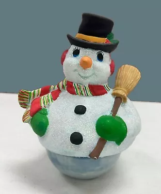 Vintage Roly Poly Snowman Ceramic With Broom & Scarf Hand Painted 7  • $27