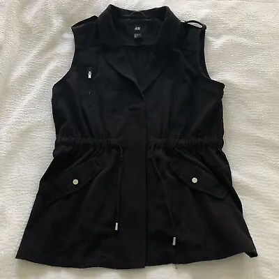 H&M Black Gillet Waistcoat Collar Vest With Drawstrings And Pockets Size 8 EUC • $18.99