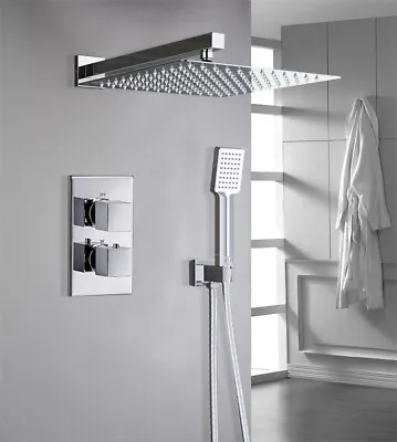 £79.99 • Buy Aica Concealed Thermostatic Shower Mixer Square Chrome Bathroom Twin Head Valve