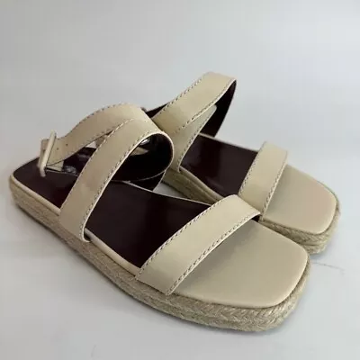 Staud Womens Lara Espadrilles Sandals Beige Cream Leather Low Heel Buckle 9 New • $16