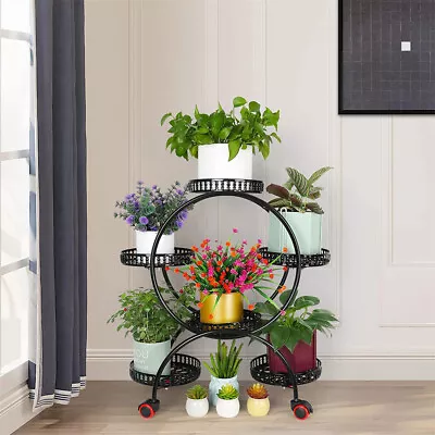 Metal Plant Stand Indoor Flower Pot Stand Shelf Rolling Cart For Garden Balcony  • $55.93