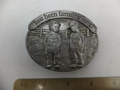 Vintage 1988 D. Jacobs Little Farmers You Been Farming Long? Belt Buckle - USA • $5.34