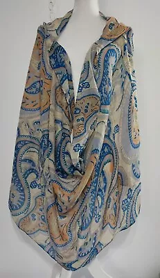 Boho Infinity Scarf Shawl Paisley Blue Harvest Orange Semi Sheer Flowers Printed • $9.99