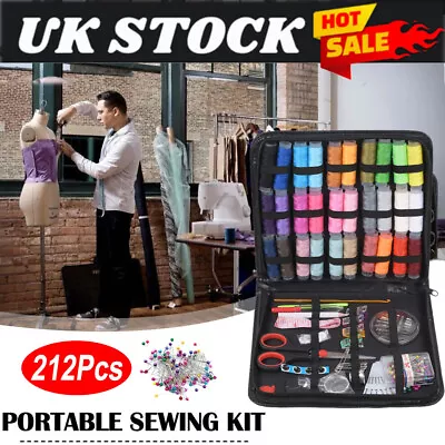 212x Large Portable Sewing Kit Home Travel Case Needles Thread Scissors Set Box • £8.89