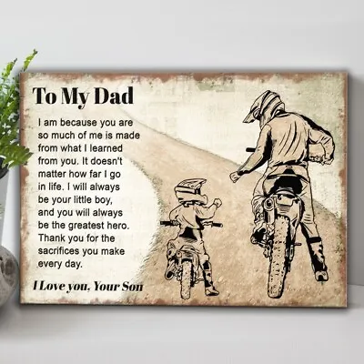 To My Dad From Son Motorcycle SignFather's Day Gift Wall Art Gift For Dads • $15.95