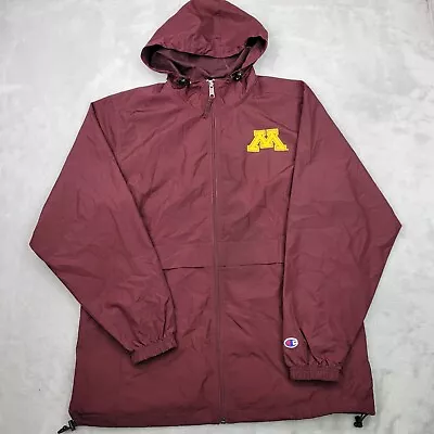 Minnesota Golden Gopher Jacket Men Medium Red Windbreaker Hooded Rain Coat Adult • $19.73