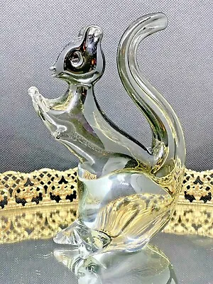 Murano Art Glass Squirrel Animal Italian Vintage Gray/Clear 5 1/2  Murano Label • $20