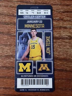 2018-2019 Michigan Wolverines Vs Minnesota Basketball Plastic Ticket • $14.99