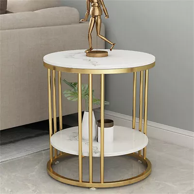 Dual-tier Circle Marble Side End Table Luxury Nightstand Accent Coffee Table  • $109.96