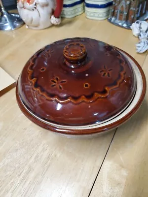 Vintage Marcrest Stoneware Casserole Dish W/ Lid Daisy Dot Brown Oven Proof • $10