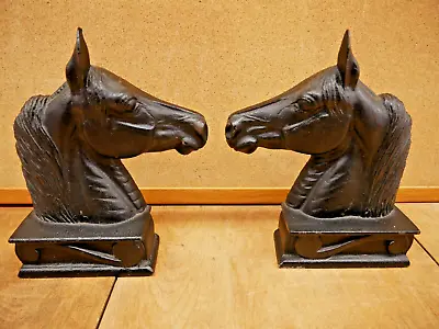 1950S VIRGINIA METALCRAFTERS Black Cast Iron Horse Head Bookends THE STALLION • $60