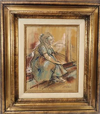 Barbara Hess Mercier Original Art Painting Girl W/ Crossed Leg 17x14  Wood Frame • $51.56