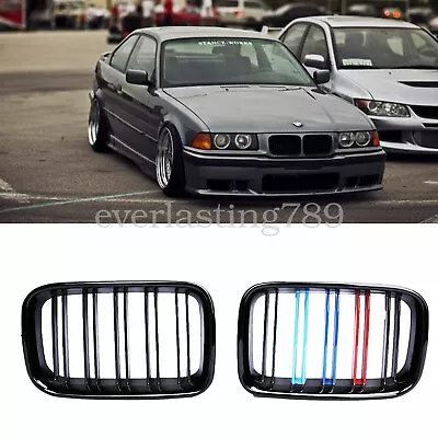 For BMW E36 M3 3-series FRONT GRILLE Dual Slat KIDNEY Gloss BLACK M-Color 91-96 • $20.98