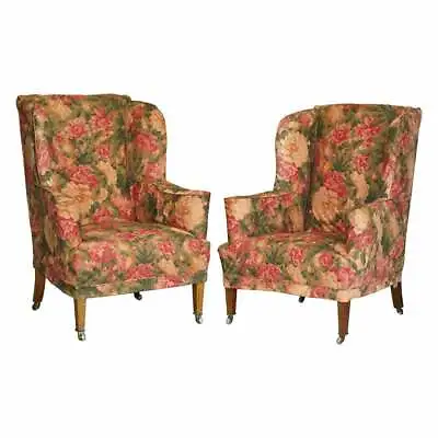 SUBLIME PAIR OF HOWARD & SON'S WILLIAM MORRIS WALNUT FRAMED WINGBACK ARMCHAIRs • $17264.10