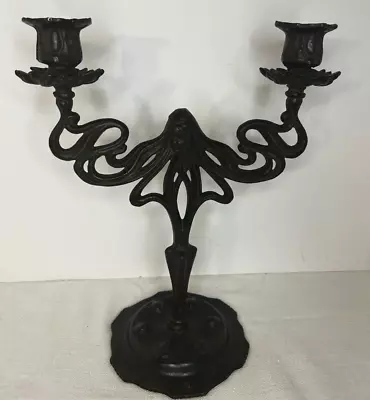 Vintage Art Nouveau Sensuous Woman Candelabra Cast Iron Antique Bronze Finish • $125