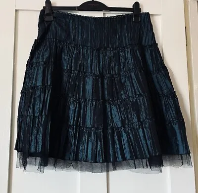 New Closet Dark Green Satin Taffeta Net Hem Tiered Short SkirtUK14 L22  • £12.99