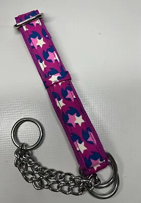 Martingale Half Check Choke Chain Dog Collar In Pink Stars Design • £7.15