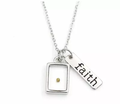 Faith Mustard Seed Necklace Matthew 17:20 Bible Silver Christian Rectangle • $16.99