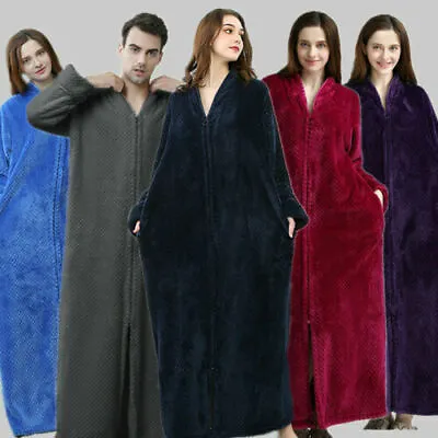 $17.59 • Buy AU Ladies Dressing Gown Fleece Zip Bathrobe House Coat Winter Men Towelling Robe