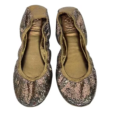 Tory Burch Eddie Metallic Copper Bronze Glitter Ballet Flat Shoes Women's Sz 7M • $17.99