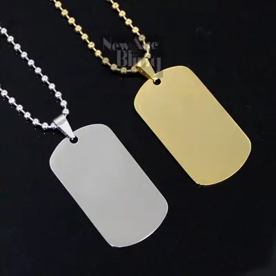 $9.99 • Buy Stainless Steel Dog Tag Military 16 -40  With 3mm Ball Gold Plated Necklace