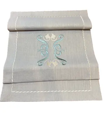 Table Top Topper Runner Decorative Linen Embroidered Gray Arlette Hand Made NEW • $87.50