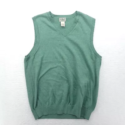 L.L Bean Mens Sweater Vest Large Green Sleeveless Knit Casual Pullover • $24.97