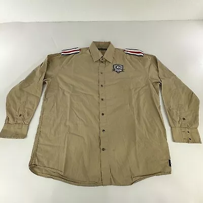 Coogi Shirt Mens 2XL Khaki Logos Military Long Sleeve Button 69 Patch Tan Ribbon • $18.99