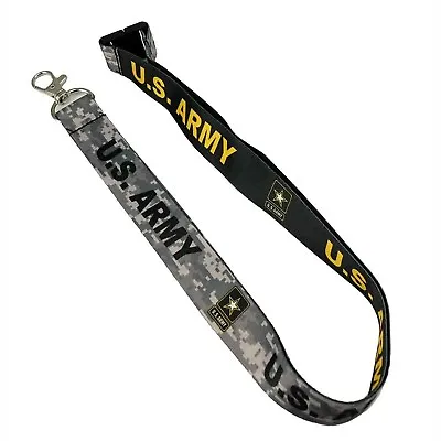 US Army Reversible Neck Lanyard Military Veteran ID Holder Key Ring Black Camo • $7.21