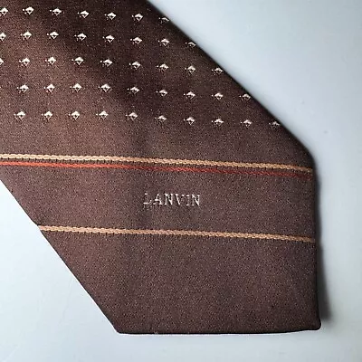 Vintage Lanvin Tie Chocolate Brown Silk Geometric Striped Short New York Paris • $19.87