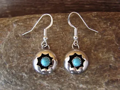 $27.99 • Buy Navajo Indian Sterling Silver Shadowbox Turquoise Dangle Earrings - Largo