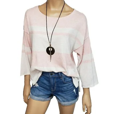 HABITAT 'Clothes To Live In' LARGE Sweater Knit Top Pink Stripe Drop Shoulder  • $24.99