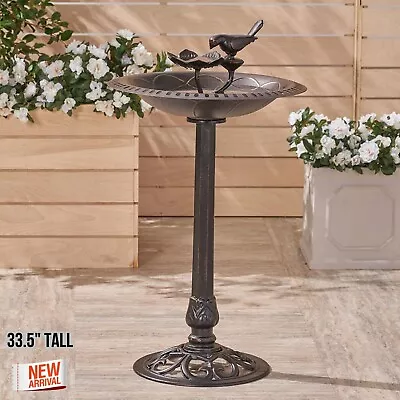 Vintage Metal Bird Bath W/ Bird Sculpture Top Dark Brown Garden Yard Patio Decor • $197.22