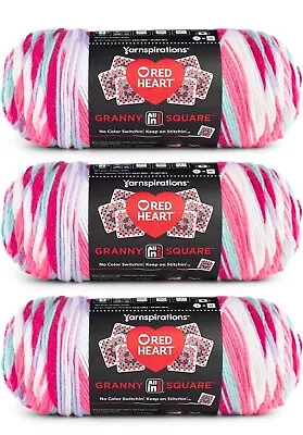 Red Heart Granny Square Yarn - Soft White Pink Punch • £12