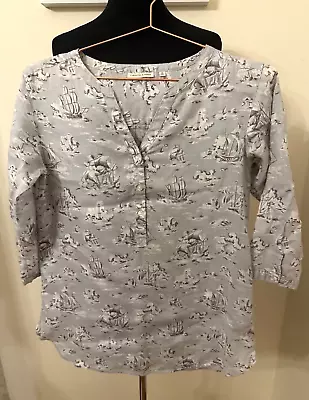 CABBAGES & ROSES Lovely 100% Linen Ships Print Top Size XS 34 Inch Chest • $31.58