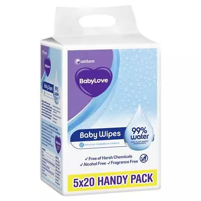 Babylove Baby Water Wipes 20x5 Bulk Pack • $11