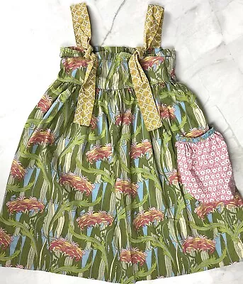 Matilda Jane Sz 2 Hotline Fresh Yama Knot Dress Green Pink Floral Pocket 0139 • $26.25