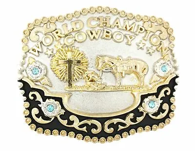 World Champion Cowboy Praying Cross W/ Horse Metal Belt Buckle • $13.95