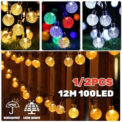 12M 100 LED Solar Globe String Lights Fairy Outdoor Festoon Garden Party Decor • £12.59