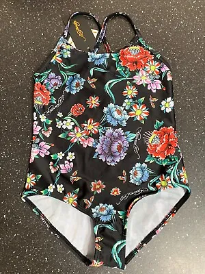 Ed Hardy Swimsuit UPF50+ Allover Floral Print 15yrs 176cm Black Mix BNWT • £12.59