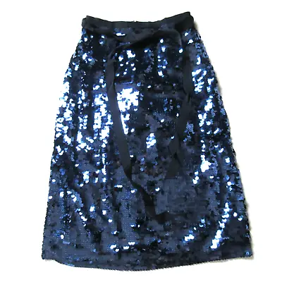 NWT J.Crew Collection Sequin Midi In Navy Blue Tie Waist Straight Skirt 00 $198 • $72